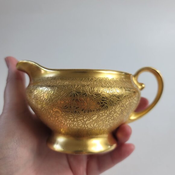 Tirschenreuth Bavaria Gold Encrusted Creamer Rose & Daisy - Picture 11 of 13